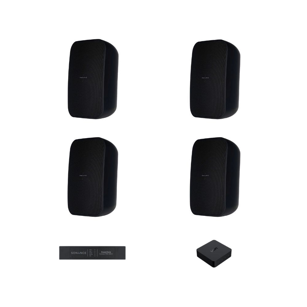 Pachet de sonorizare Sonance cu 4 boxe pe perete, amplificator și streamer