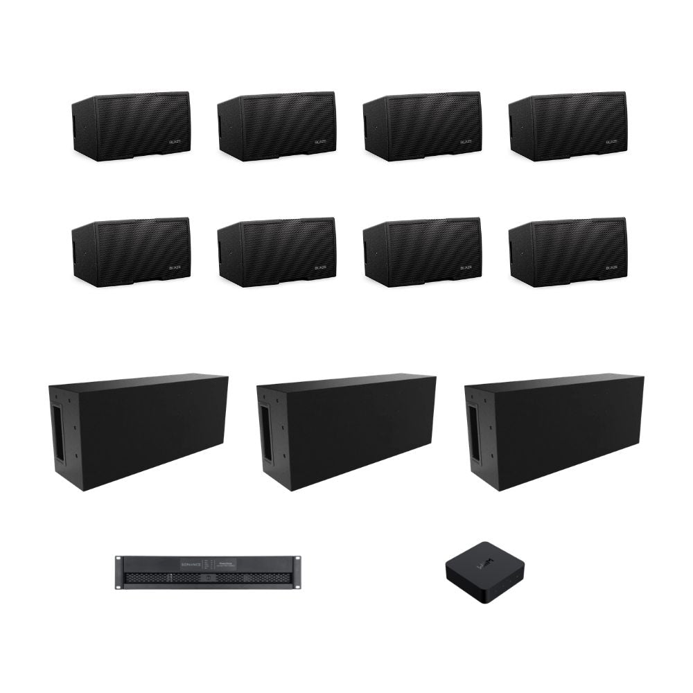 Pachet sonorizare cu 8 boxe Blaze Audio CBL523, 3 subwoofere Sonance, amplificator și streamer