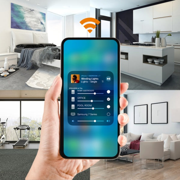 Control de pe telefon pentru boxe Lithe Audio Wi-Fi in mai multe camere si zone ale locuintei