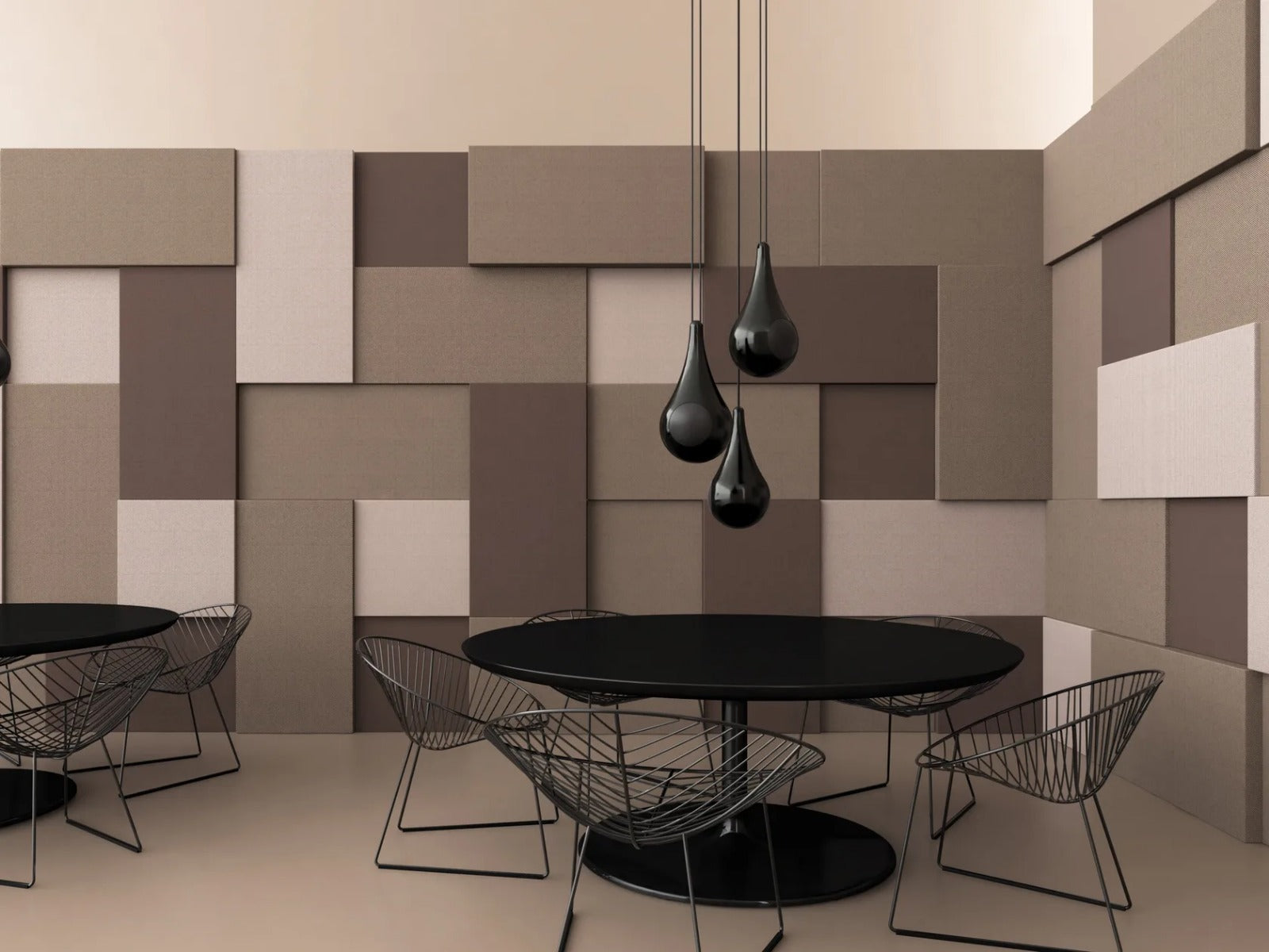 Soluție acustică decorativă integrată într-un spațiu de design interior