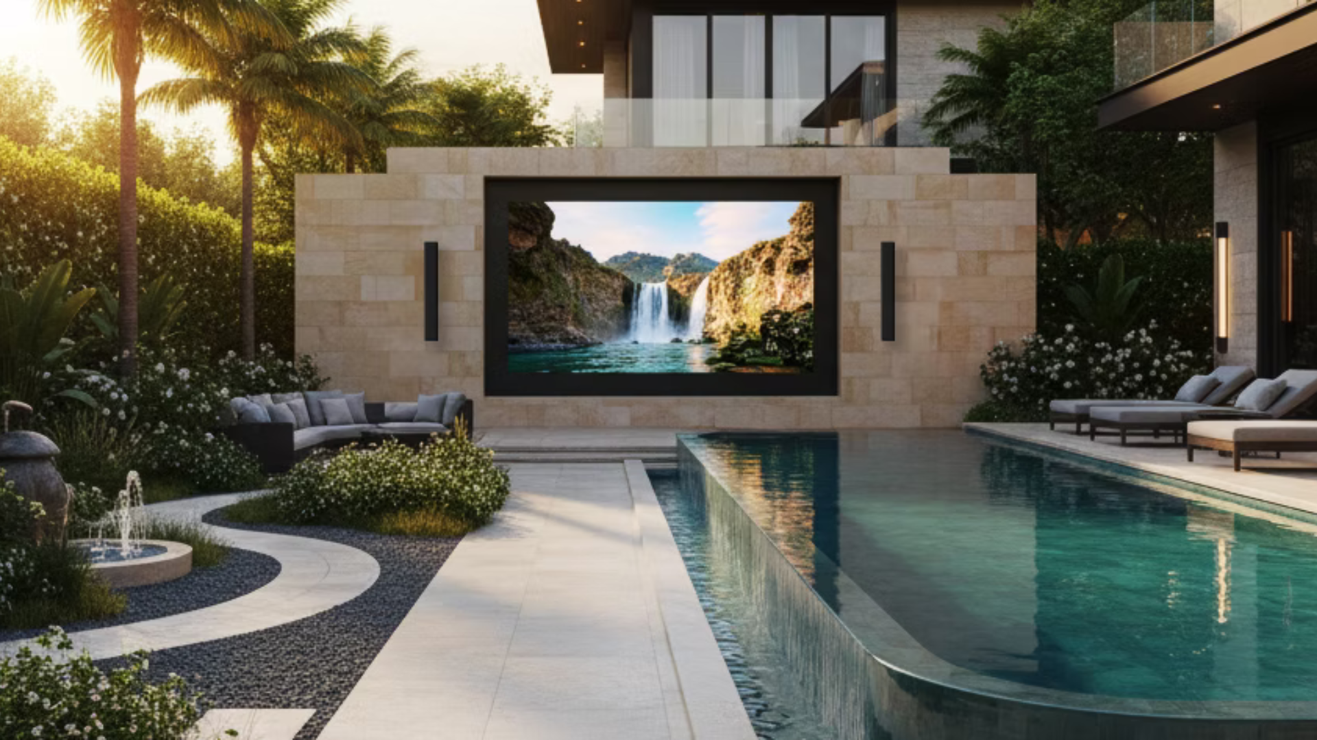 Sunet,Boxe si Televizor pentru exterior de Lux intr-un spatiu exterior premium