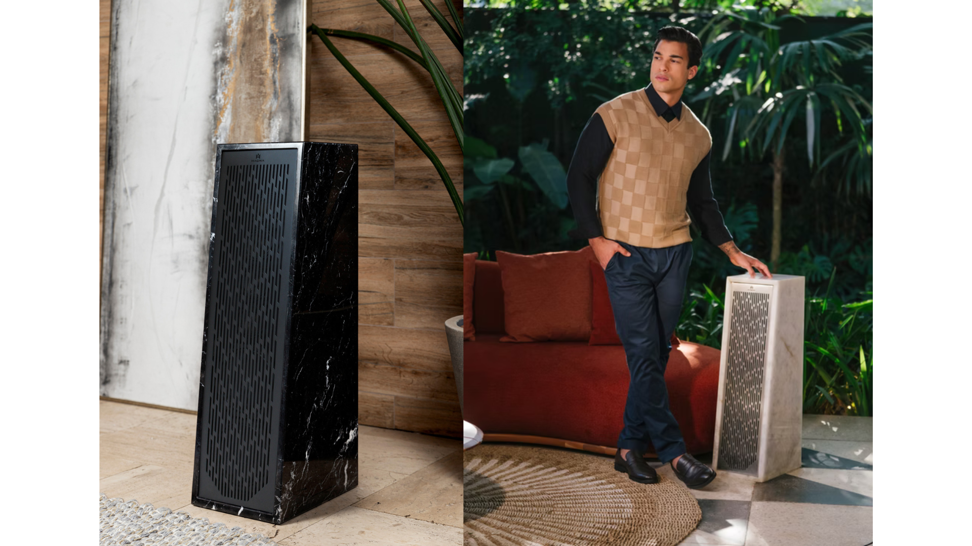 Magna Audio Rock F66, boxă premium din piatră naturală, cu design sculptural și opțiune de iluminat integrat, potrivită pentru proiecte high-end de interior și exterior.