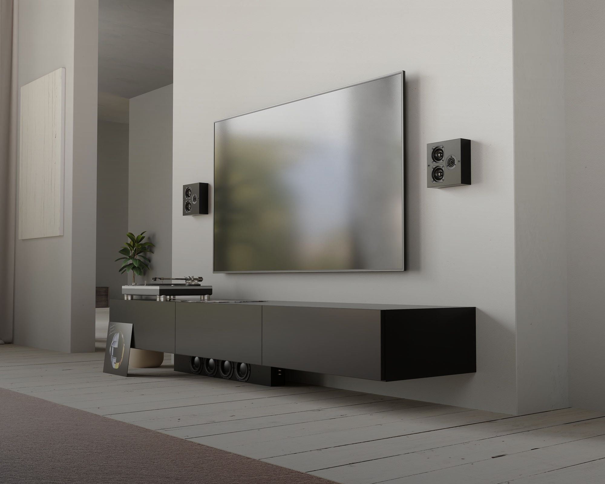 Living premium cu televizor integrat și boxe de design